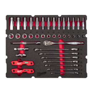 MILWAUKEE 55PC PACKOUT DRAWER 3/8" RATCHET AND RATCHETING COMBINATION SPANNER FOAM INSERT SET - 4932493640